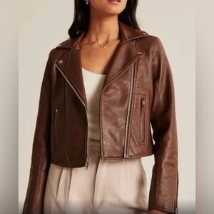 Vegan Leather Moto Jacket - Abercrombie & Fitch - Size Medium - Dark brown